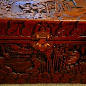 Antique Japanese Hand Carved Wooden Camphor Box